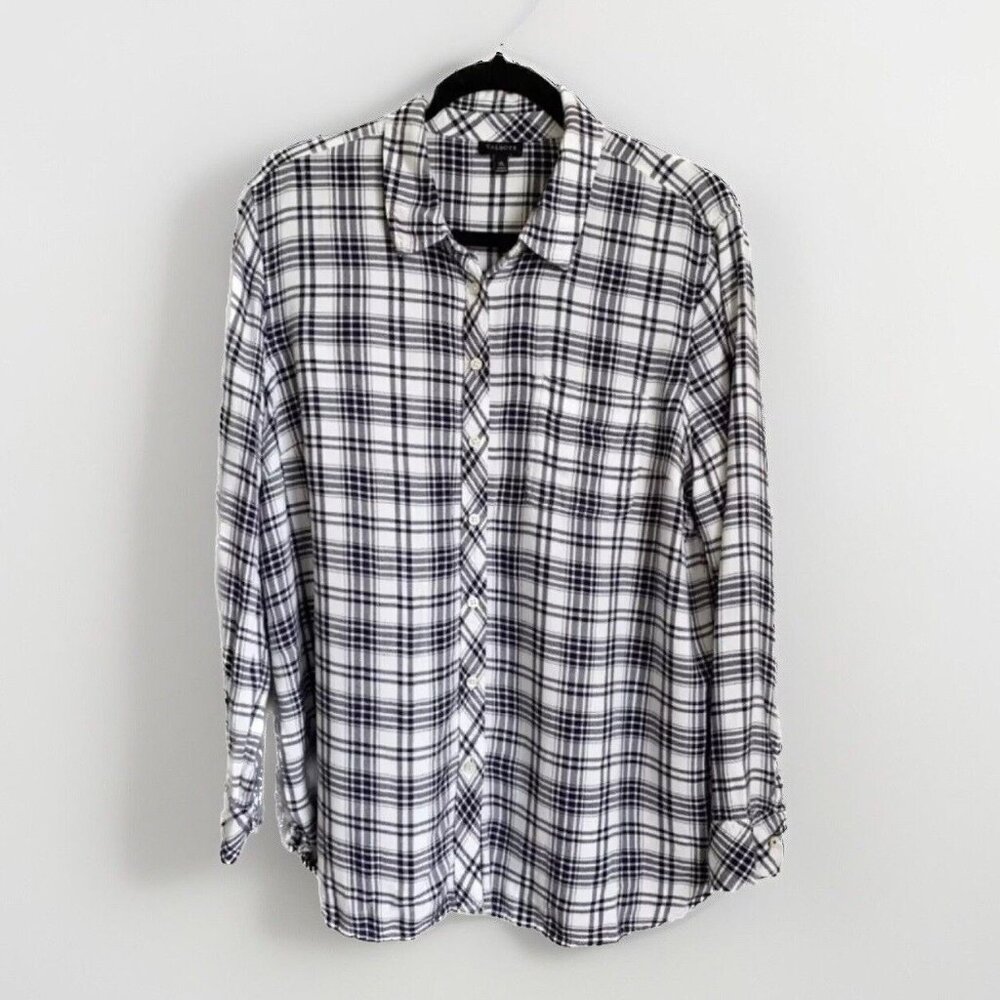 Talbots Off White Plaid Peplum Button Back Top Women’s XL Western Preppy Rayon